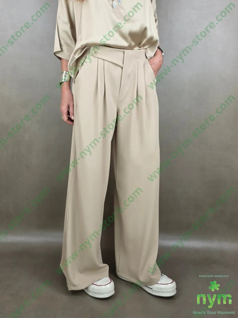 pantalone in crepes due bottoni 96pl4ea U / CAMMELLO / PE26 PANTALONE