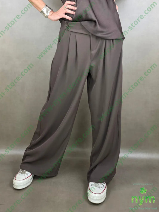 pantalone in crepes due bottoni 96pl4ea U / MARRONE / PE26 PANTALONE