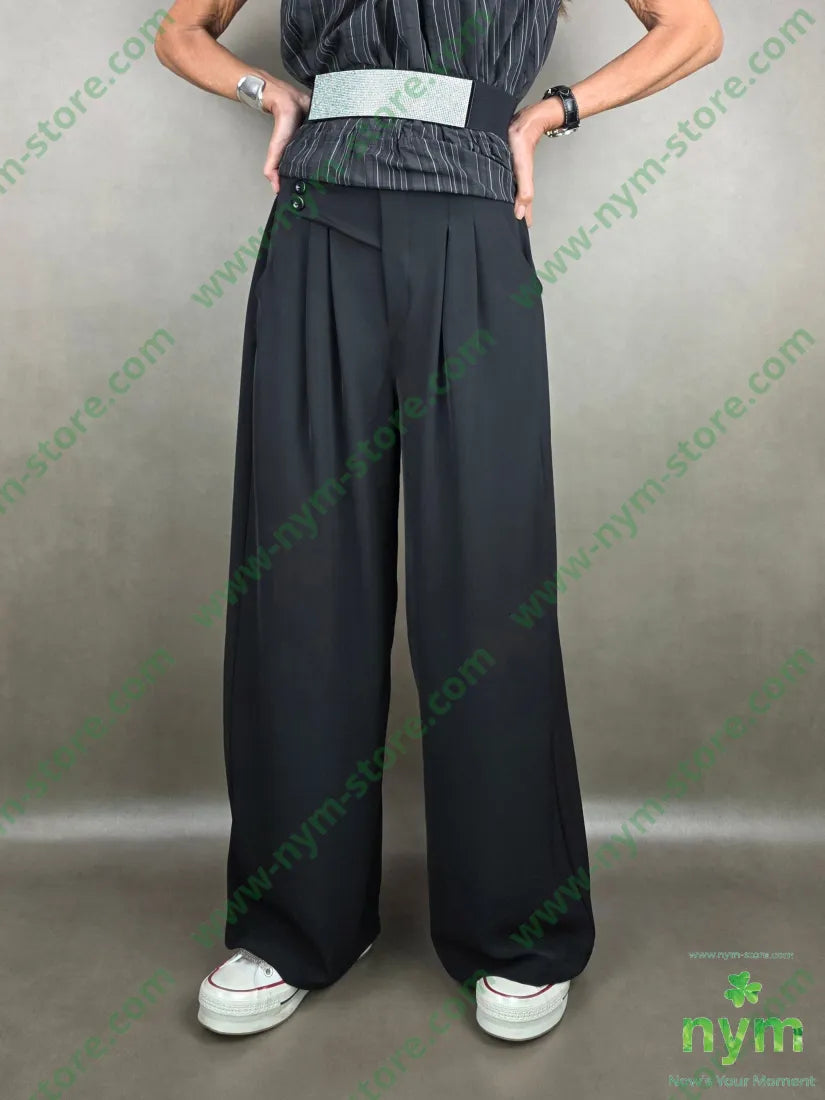 pantalone in crepes due bottoni 96pl4ea U / NERO / PE26 PANTALONE