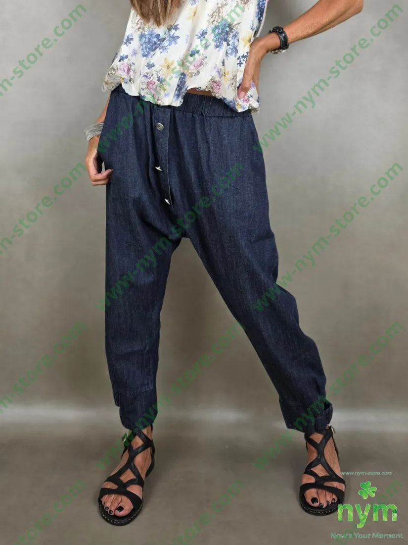 pantalone in denim scuro doppio polso 67co18li15vi - 1 / DENIM / PE26 - PANTALONE