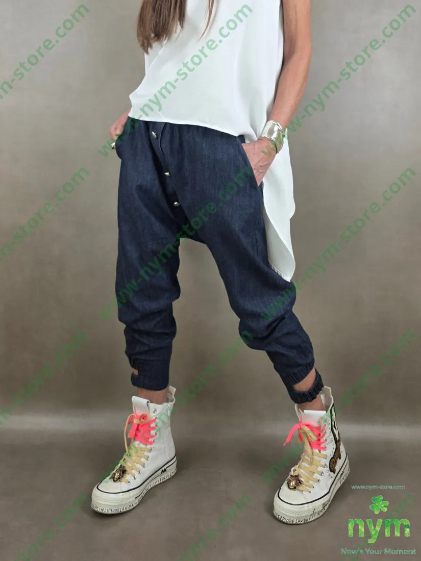 pantalone in denim scuro doppio polso 67co18li15vi - 1 / DENIM / PE26 - PANTALONE