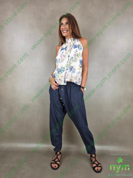 pantalone in denim scuro doppio polso 67co18li15vi - PANTALONE