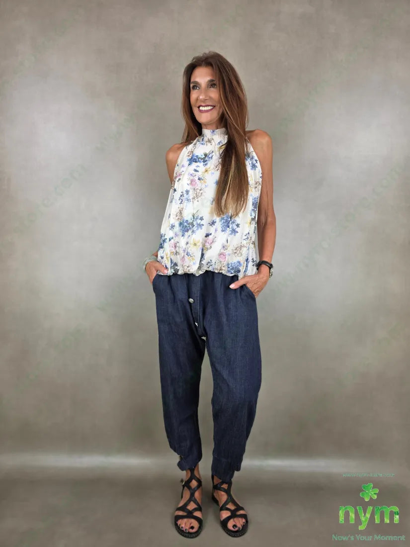 pantalone in denim scuro doppio polso 67co18li15vi - PANTALONE