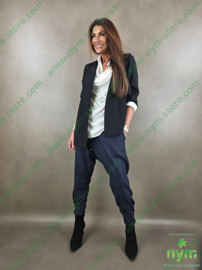 pantalone in denim scuro doppio polso 67co18li15vi - PANTALONE