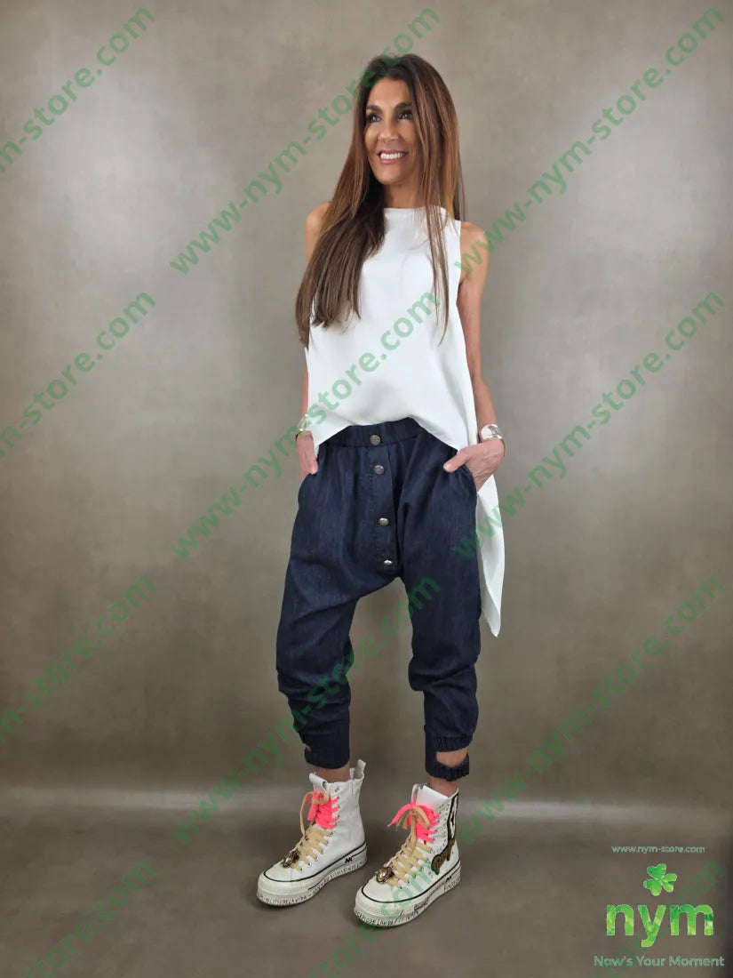 pantalone in denim scuro doppio polso 67co18li15vi - PANTALONE