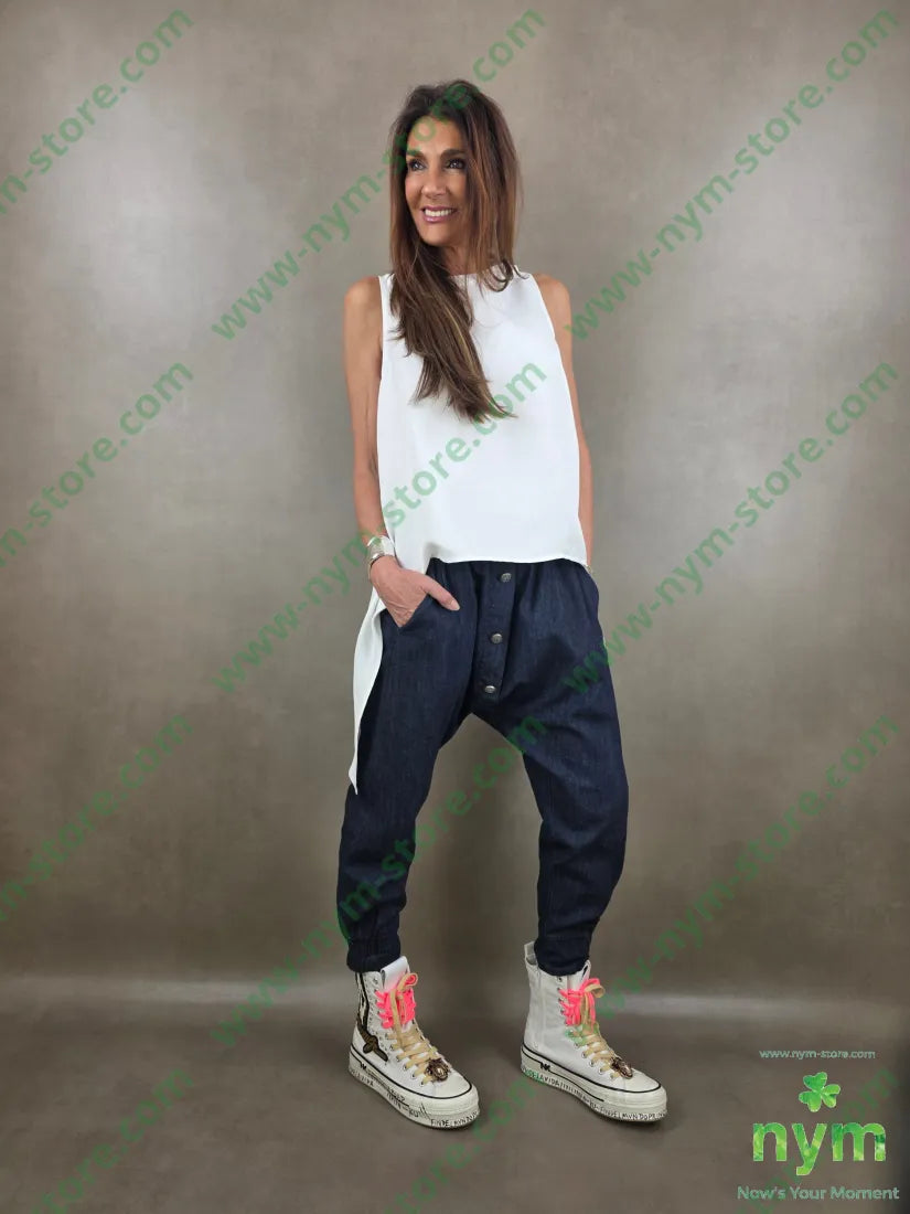 pantalone in denim scuro doppio polso 67co18li15vi - PANTALONE