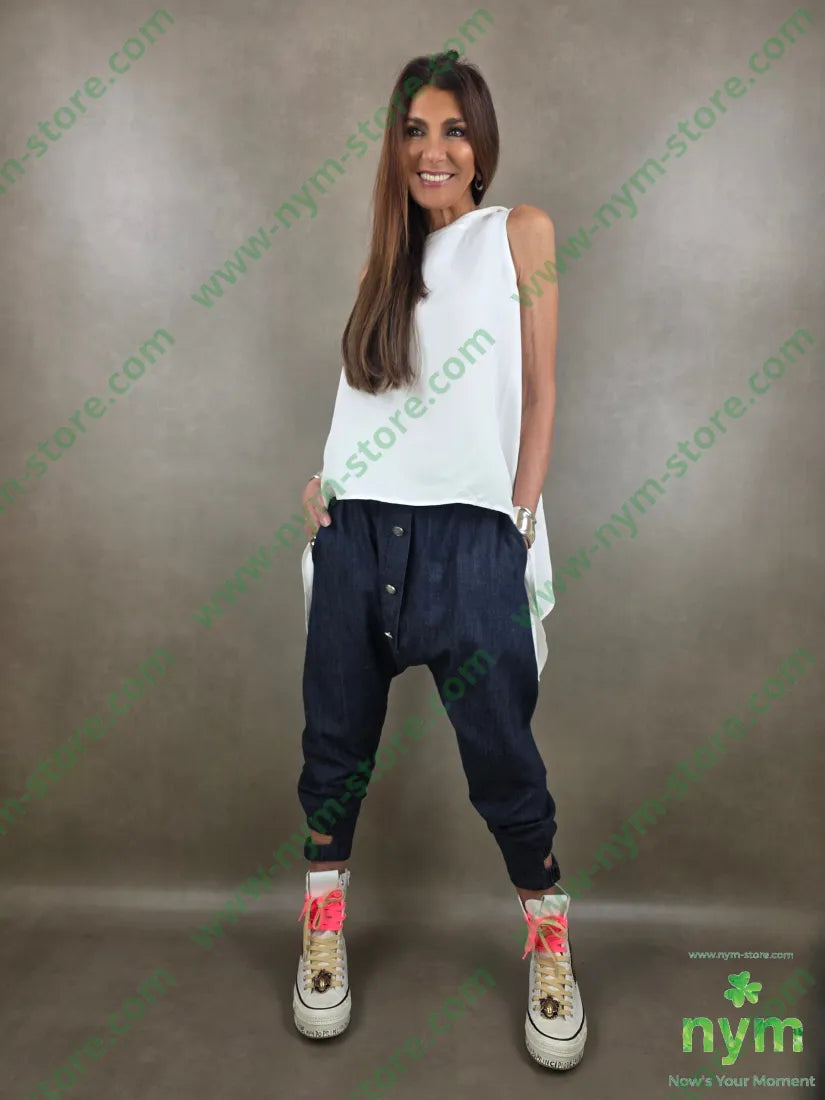 pantalone in denim scuro doppio polso 67co18li15vi - PANTALONE