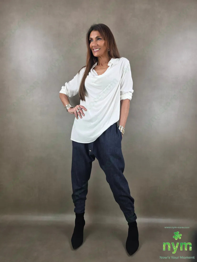 pantalone in denim scuro doppio polso 67co18li15vi - PANTALONE