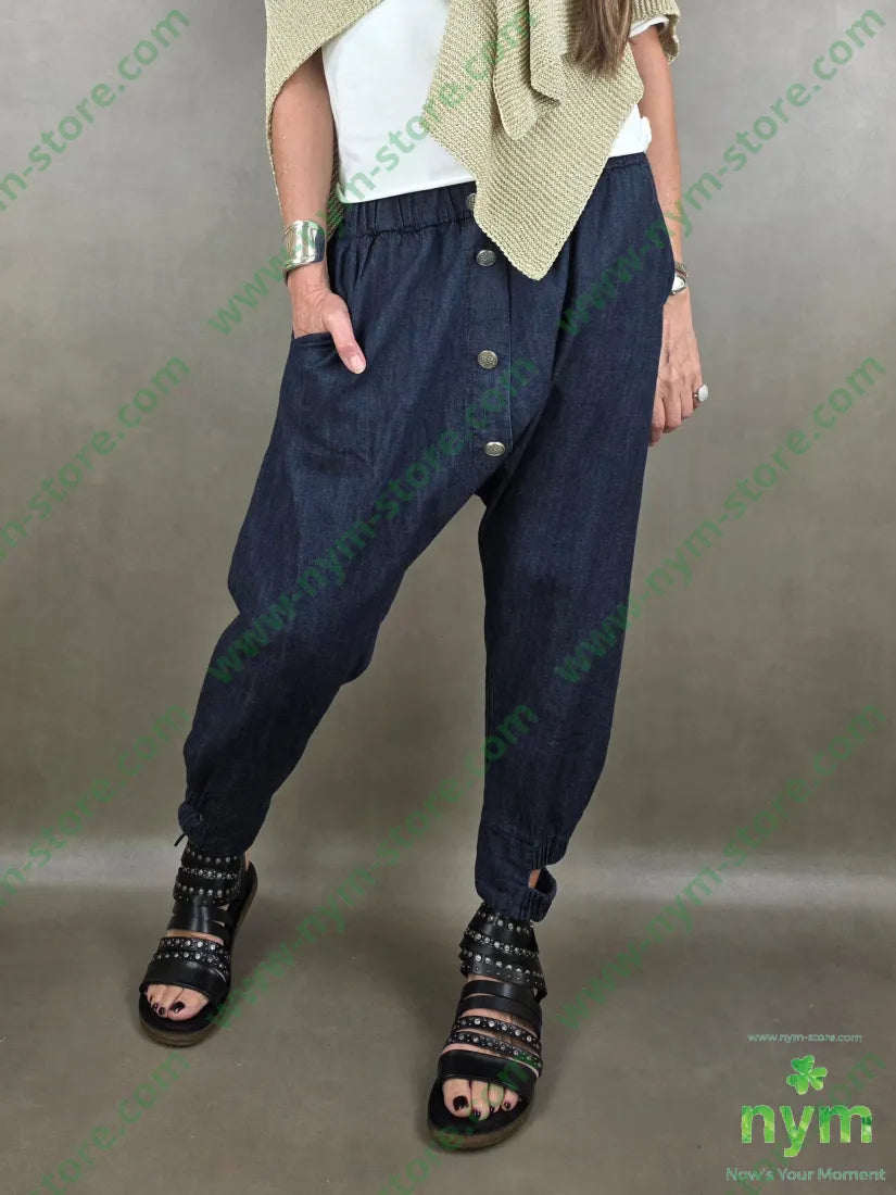 pantalone in denim scuro doppio polso 67co18li15vi - PANTALONE