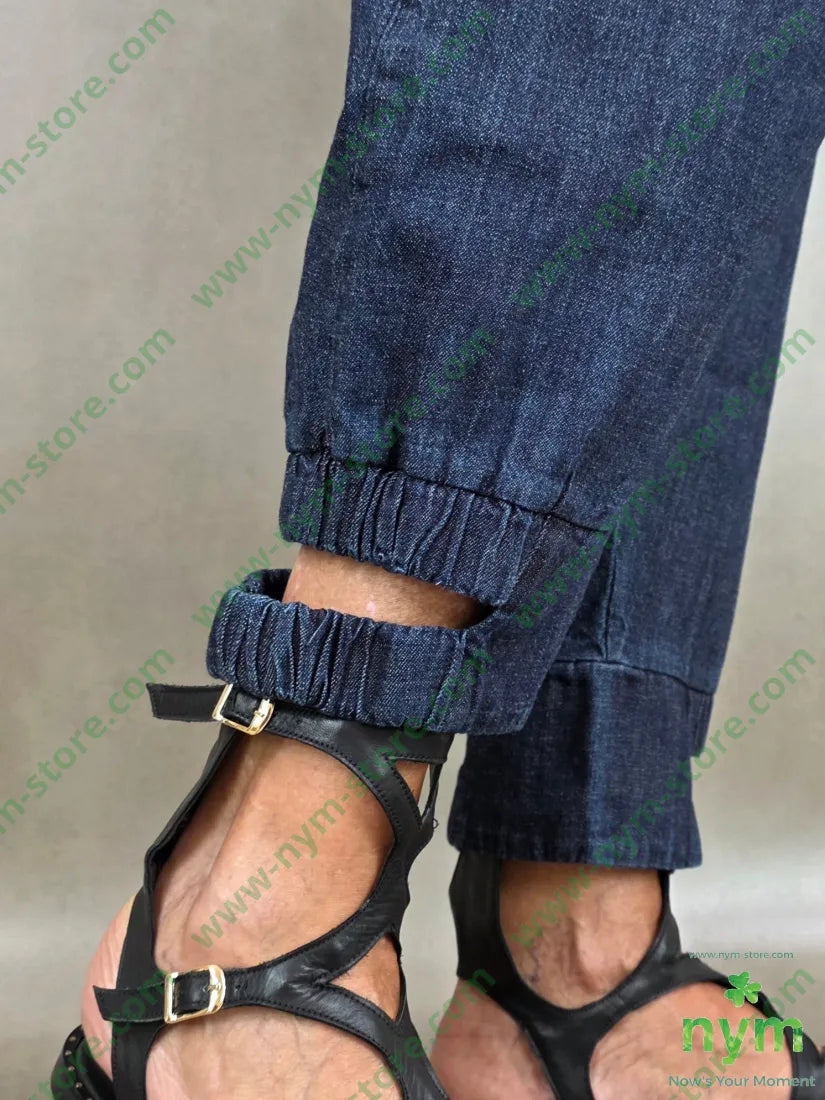 pantalone in denim scuro doppio polso 67co18li15vi - PANTALONE
