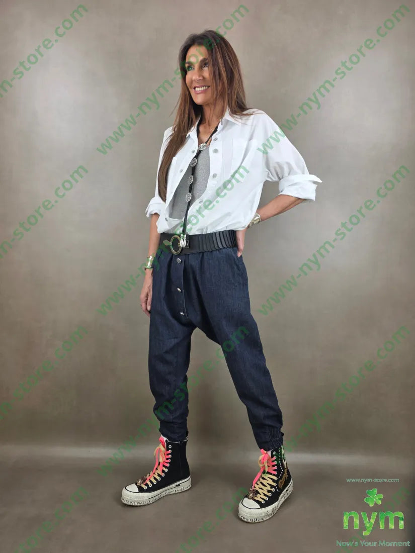 pantalone in denim scuro doppio polso 67co18li15vi - PANTALONE