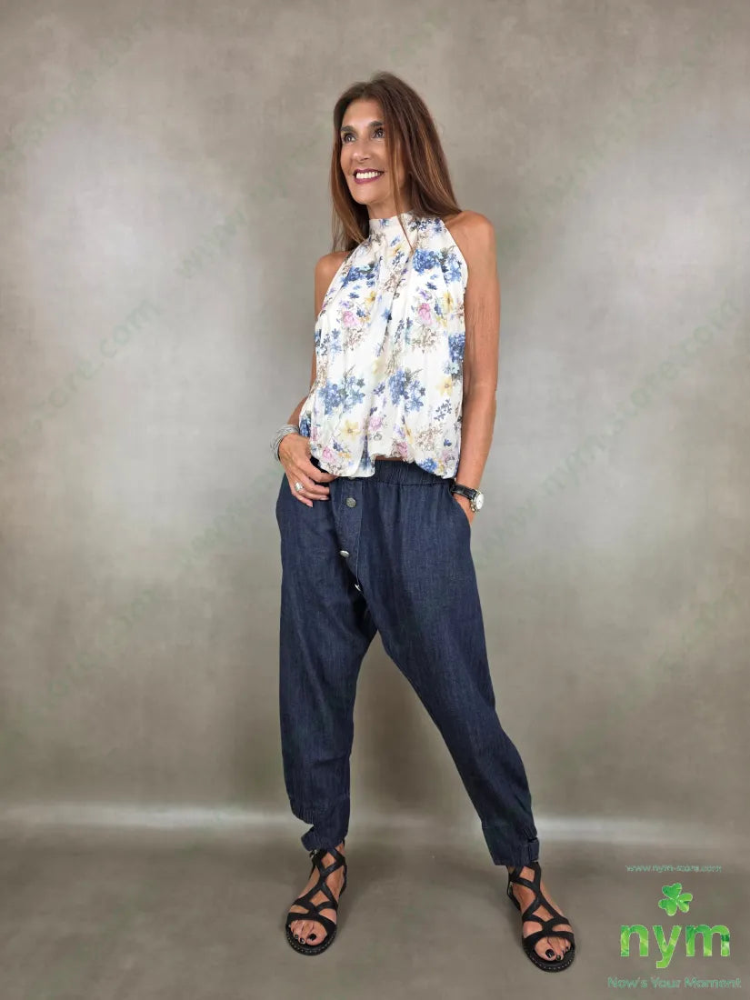 pantalone in denim scuro doppio polso 67co18li15vi - PANTALONE