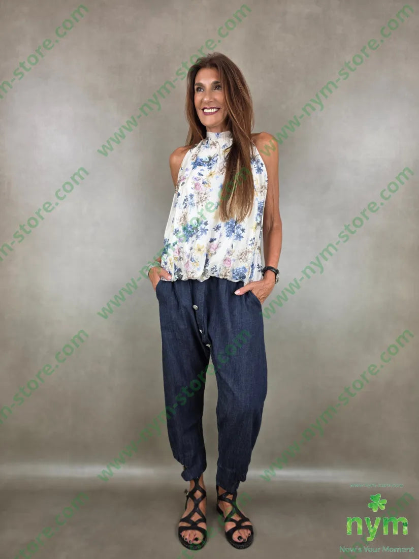 pantalone in denim scuro doppio polso 67co18li15vi - PANTALONE