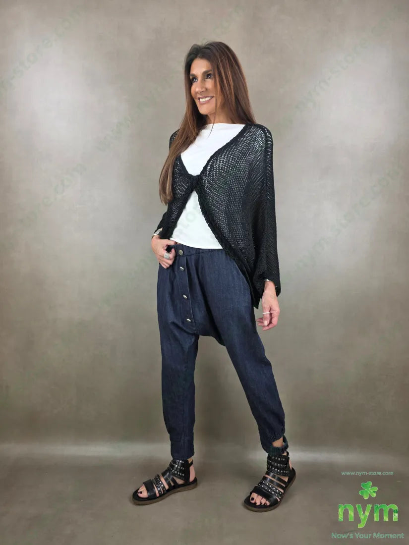 pantalone in denim scuro doppio polso 67co18li15vi - PANTALONE