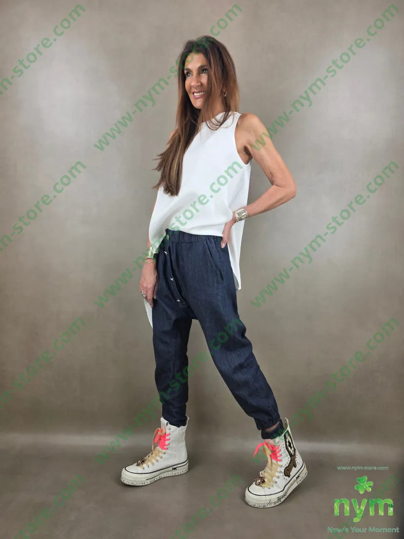 pantalone in denim scuro doppio polso 67co18li15vi - PANTALONE