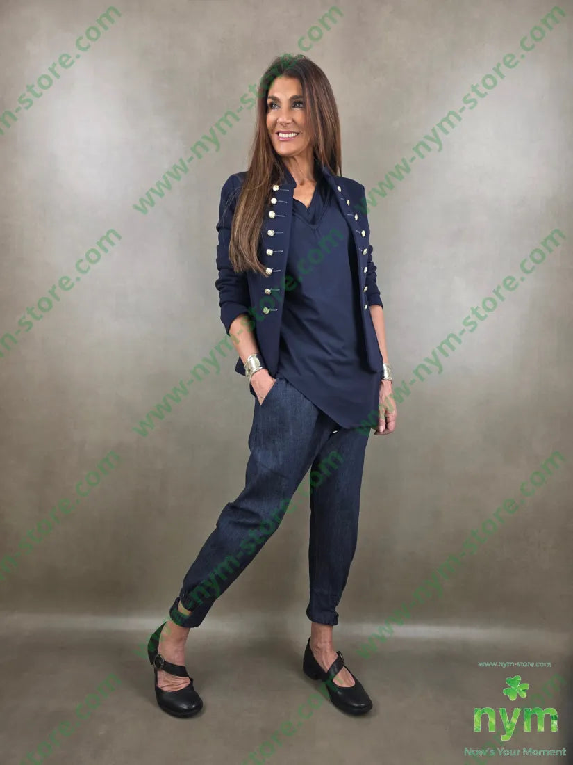 pantalone in denim scuro doppio polso 67co18li15vi - PANTALONE