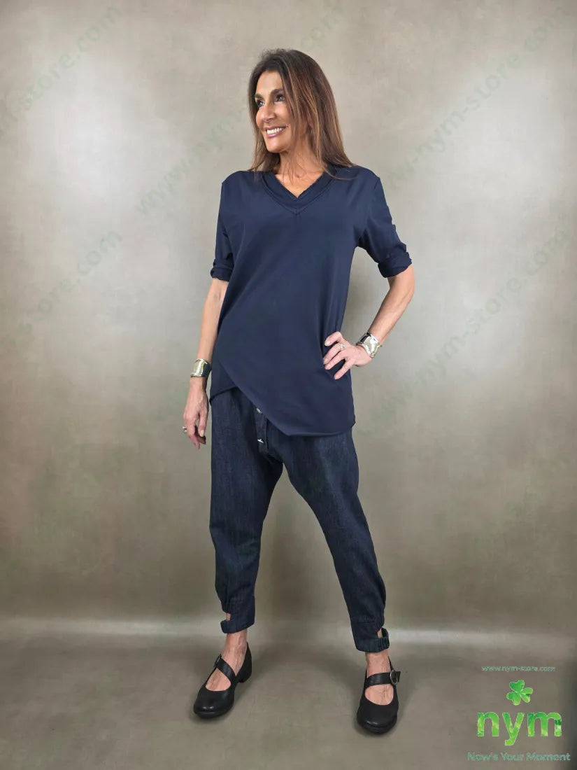 pantalone in denim scuro doppio polso 67co18li15vi - PANTALONE