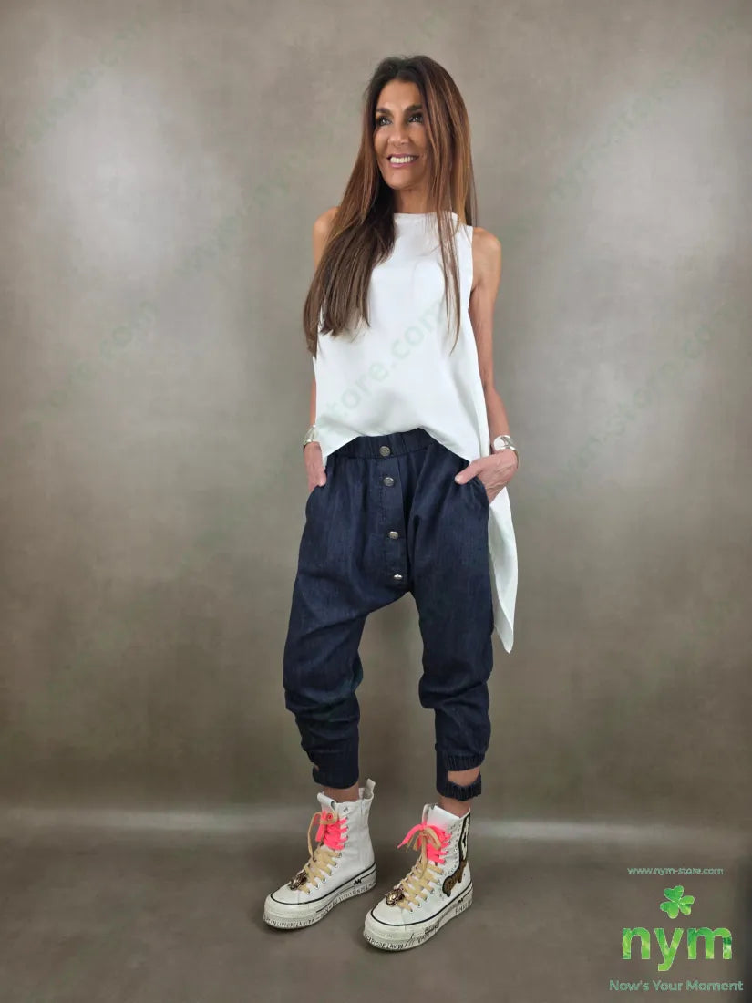 pantalone in denim scuro doppio polso 67co18li15vi - PANTALONE