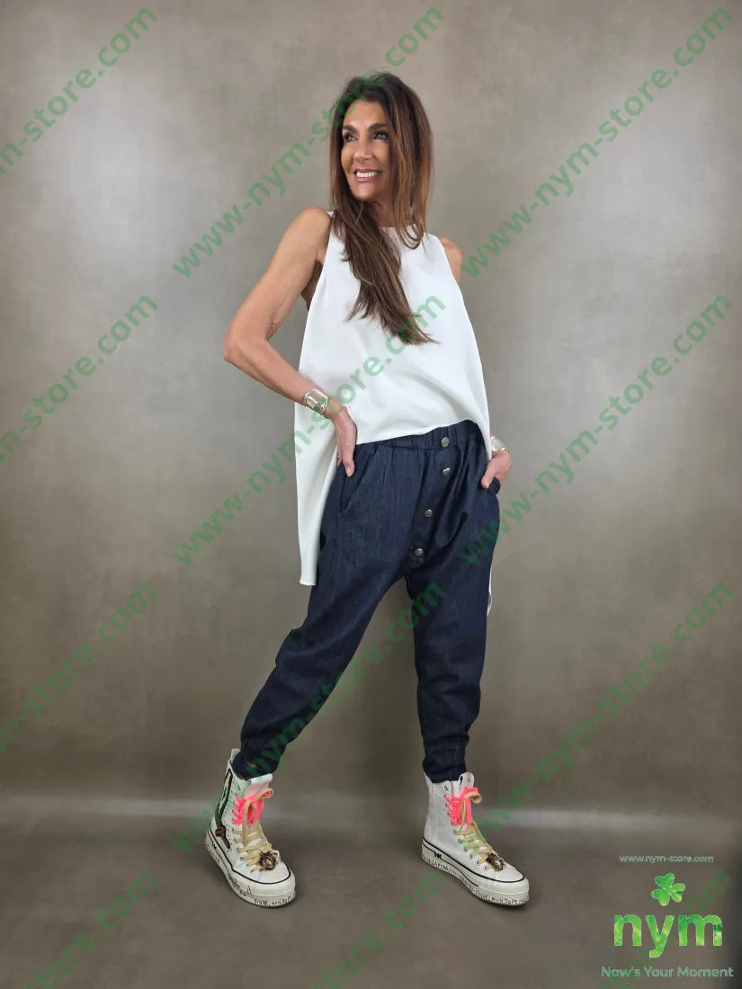 pantalone in denim scuro doppio polso 67co18li15vi - PANTALONE