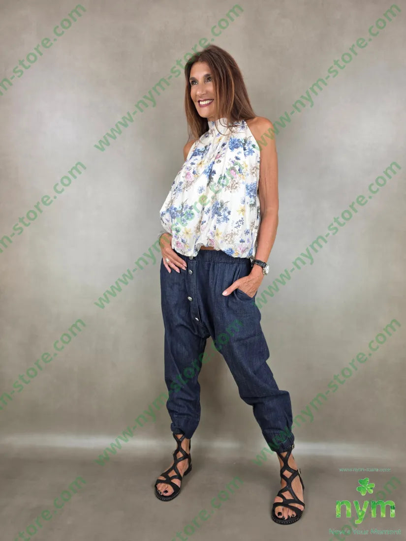 pantalone in denim scuro doppio polso 67co18li15vi - PANTALONE