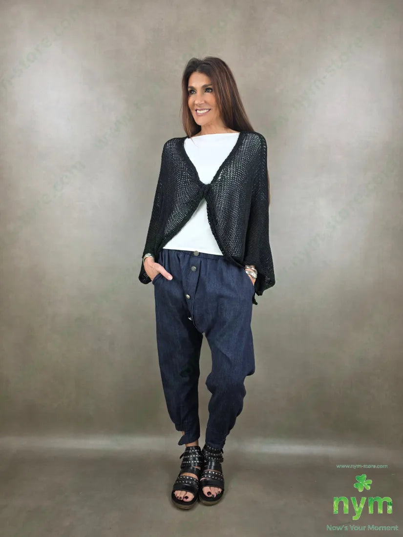pantalone in denim scuro doppio polso 67co18li15vi - PANTALONE