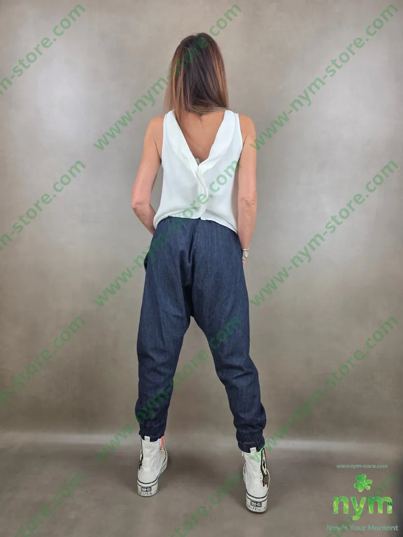 pantalone in denim scuro doppio polso 67co18li15vi - PANTALONE