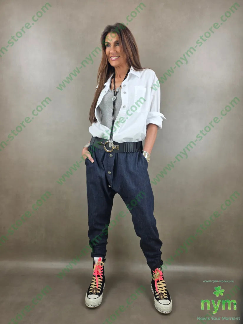 pantalone in denim scuro doppio polso 67co18li15vi - PANTALONE