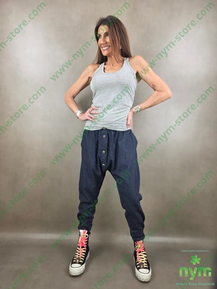 pantalone in denim scuro doppio polso 67co18li15vi - PANTALONE