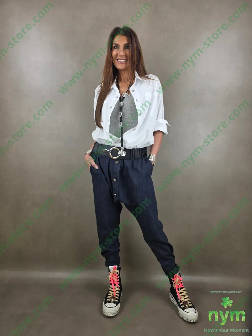 pantalone in denim scuro doppio polso 67co18li15vi - PANTALONE