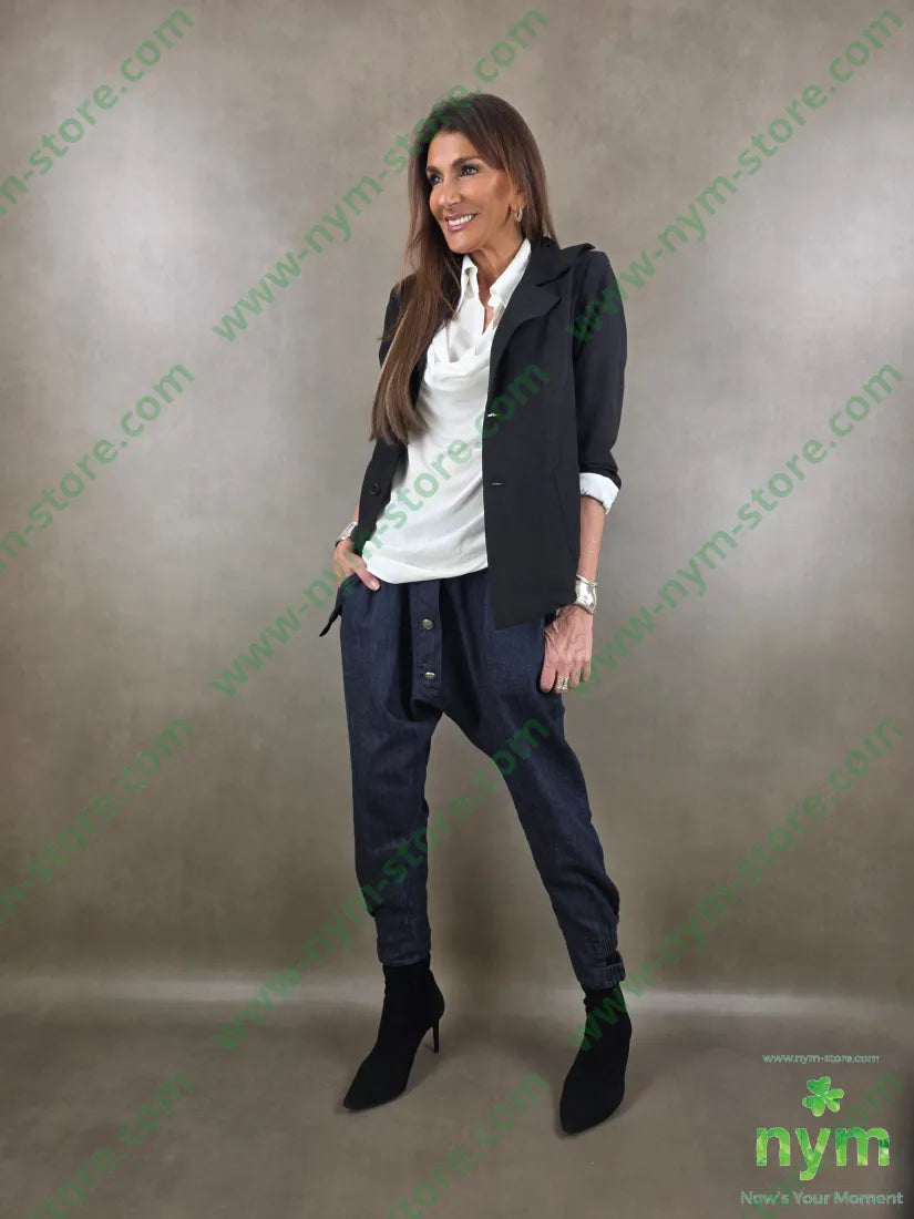 pantalone in denim scuro doppio polso 67co18li15vi - PANTALONE