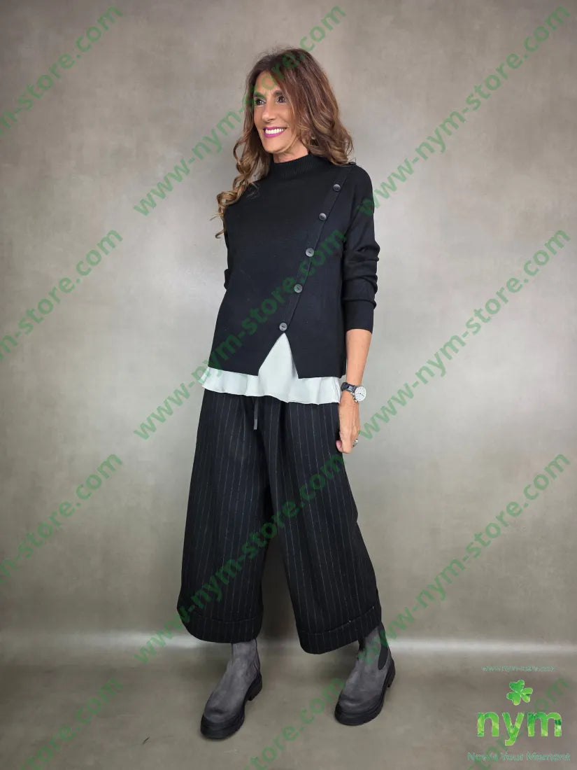 pantalone lana gessato gaucho 71pl12wv16wo1ea U / NERO / AI25 PANTALONE