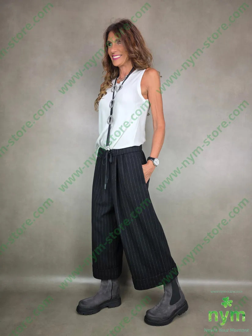 pantalone lana gessato gaucho 71pl12wv16wo1ea U / NERO / AI25 PANTALONE