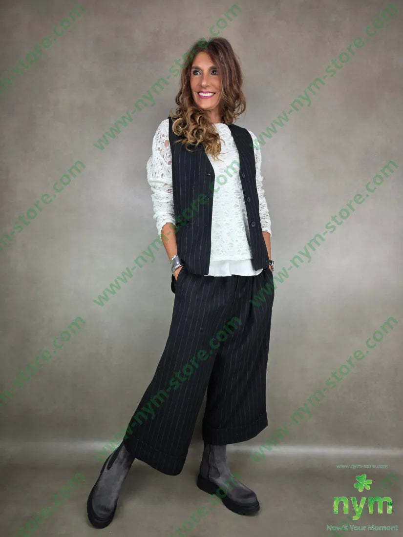 pantalone lana gessato gaucho 71pl12wv16wo1ea U / NERO / AI25 PANTALONE