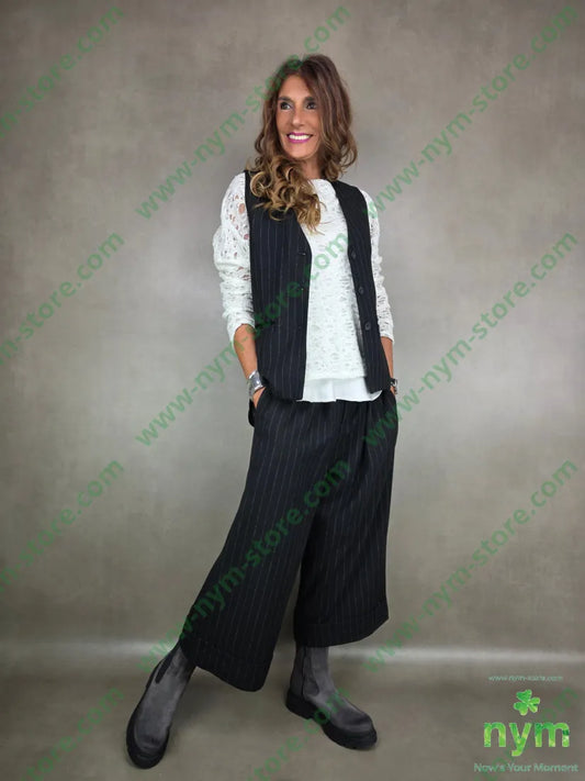 pantalone lana gessato gaucho 71pl12wv16wo1ea U / NERO / AI25 PANTALONE