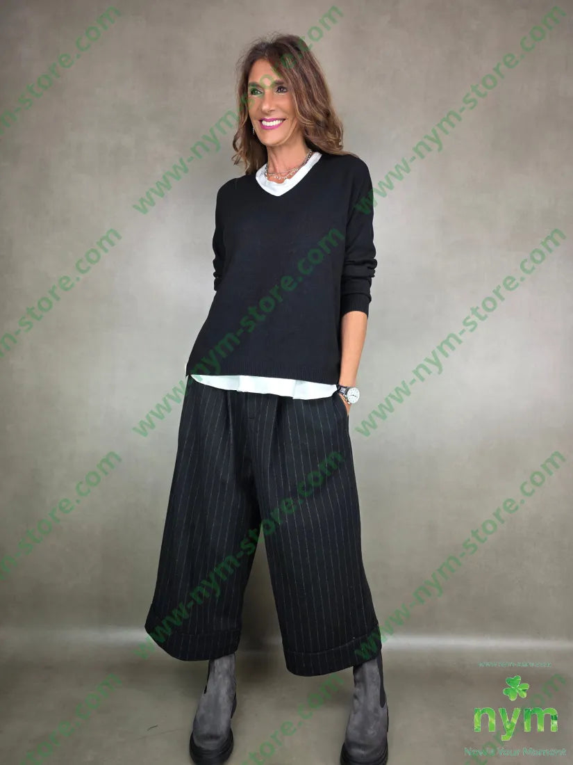 pantalone lana gessato gaucho 71pl12wv16wo1ea U / NERO / AI25 PANTALONE