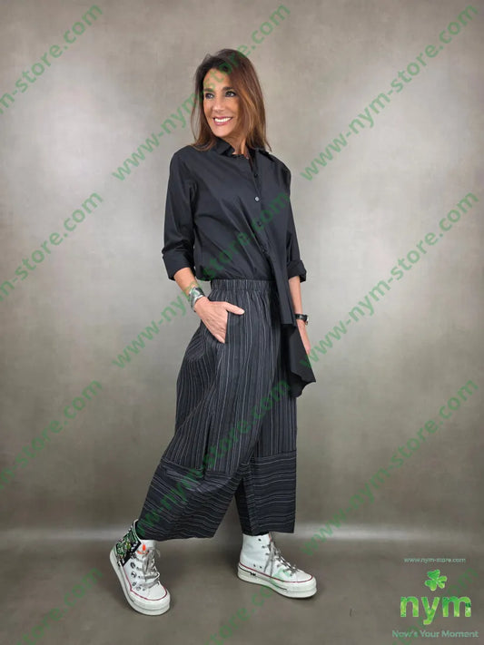 pantalone largo gessato stropicciato 43co43tc14pa U / NERO / PE26 PANTALONE