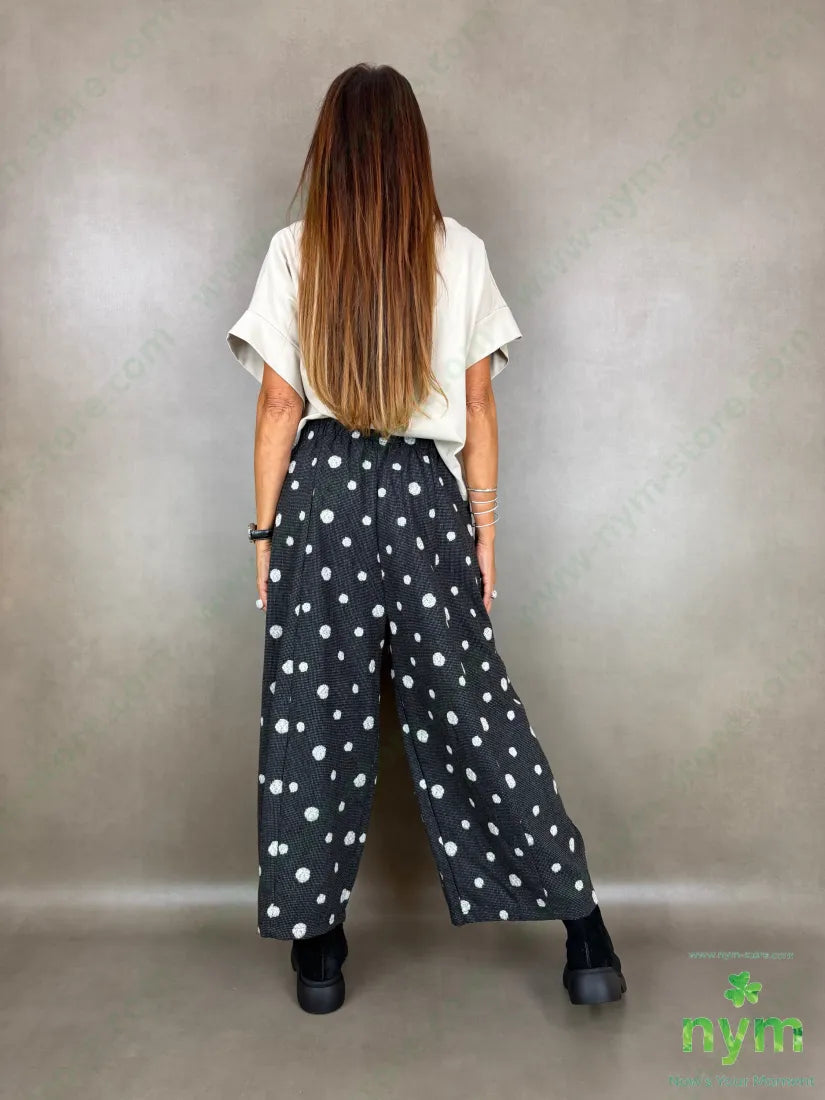 Pantalone largo tessuto pois ricamati - U / ANTRACITE / AI26 - PANTALONE