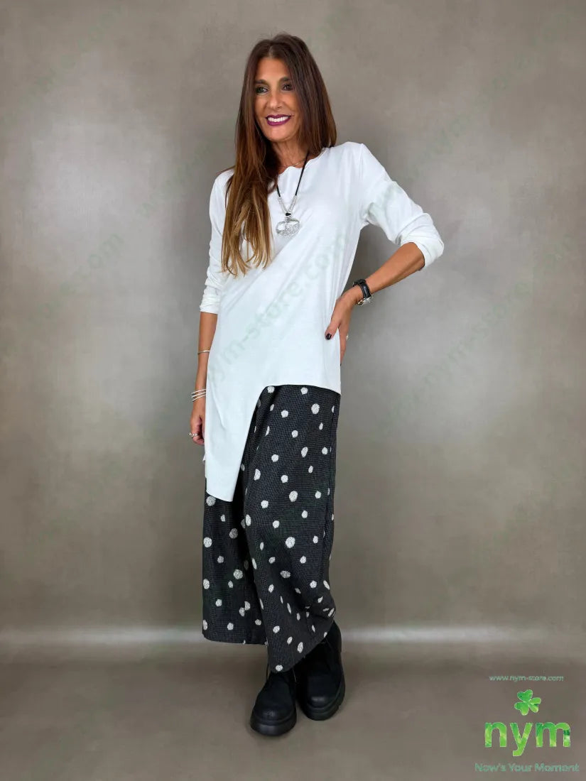 Pantalone largo tessuto pois ricamati - U / ANTRACITE / AI26 - PANTALONE
