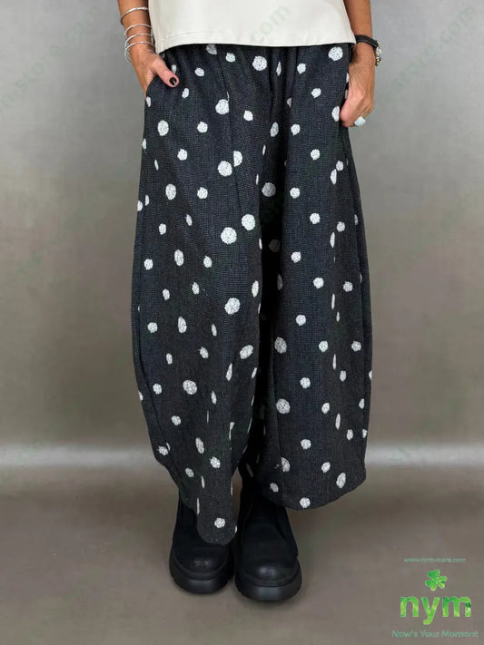 Pantalone largo tessuto pois ricamati - U / ANTRACITE / AI26 - PANTALONE