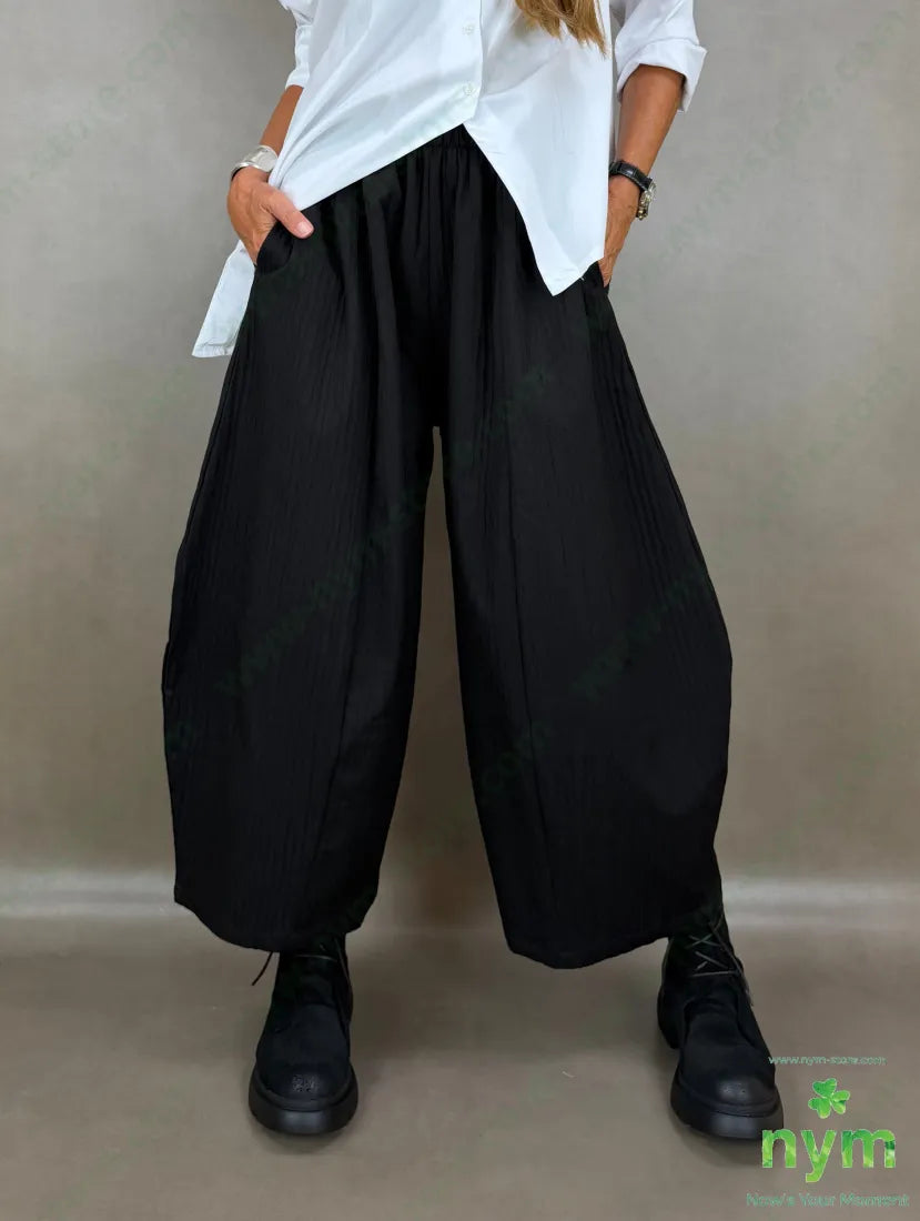 pantalone largo tessuto simil rigato 45co55pl - U / NERO / AI26 - PANTALONE