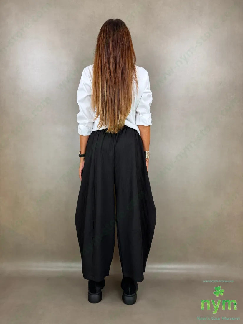 pantalone largo tessuto simil rigato 45co55pl - U / NERO / AI26 - PANTALONE