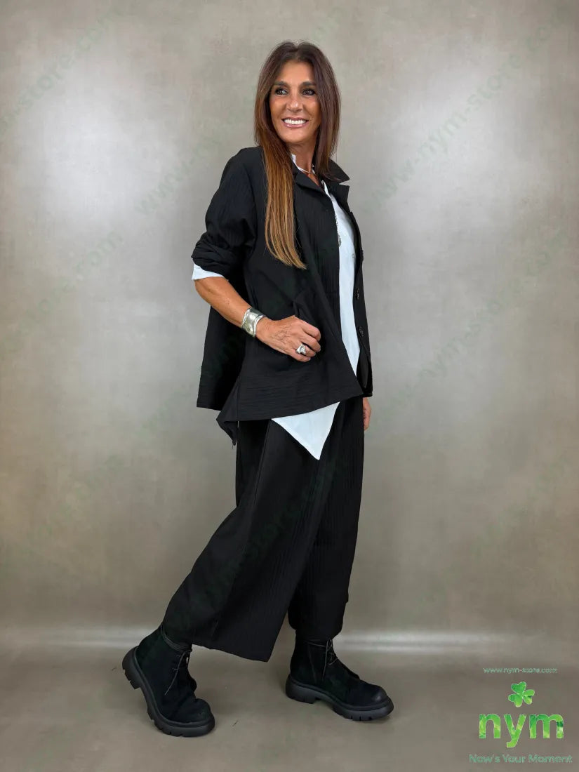 pantalone largo tessuto simil rigato 45co55pl - U / NERO / AI26 - PANTALONE