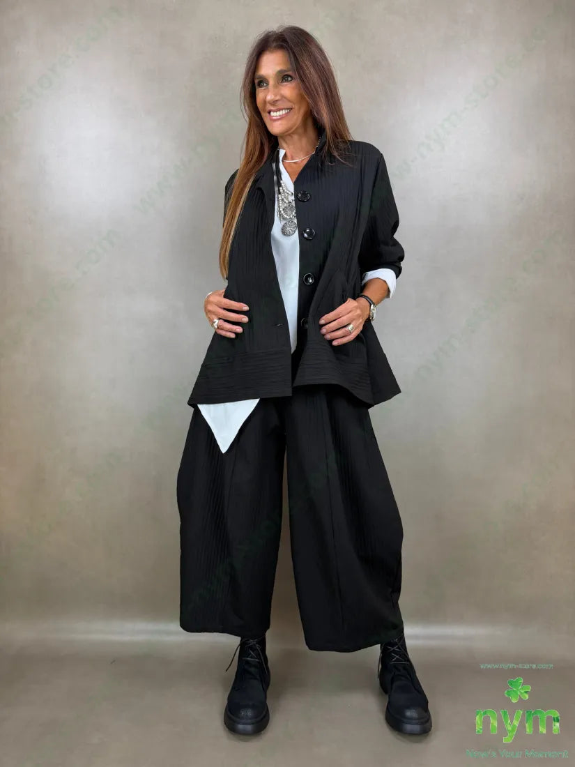 pantalone largo tessuto simil rigato 45co55pl - U / NERO / AI26 - PANTALONE