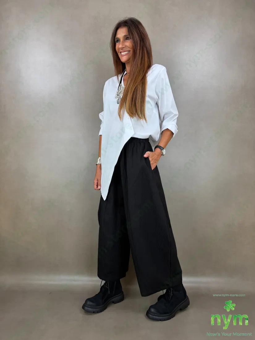 pantalone largo tessuto simil rigato 45co55pl - U / NERO / AI26 - PANTALONE
