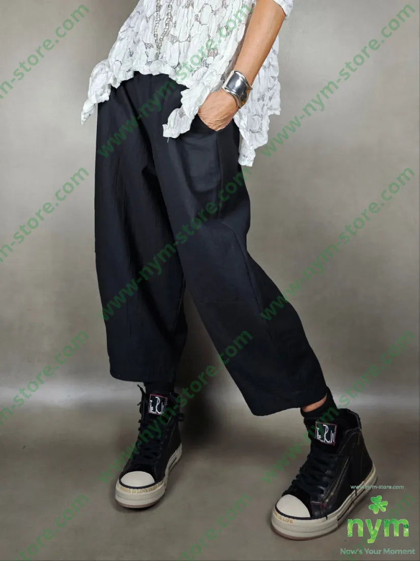 pantalone lino ad anfora 51pl40co9li U / NERO / PE25 PANTALONE