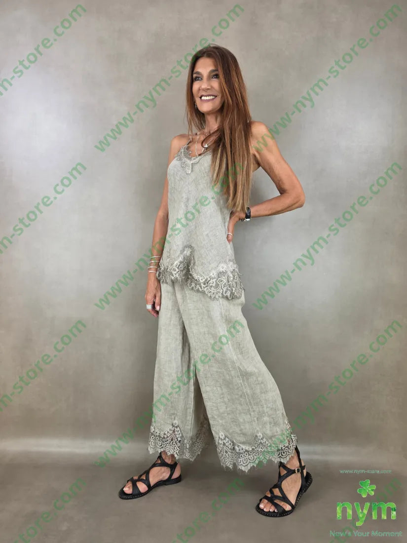 pantalone lino pizzo ondulato 100li - PANTALONE