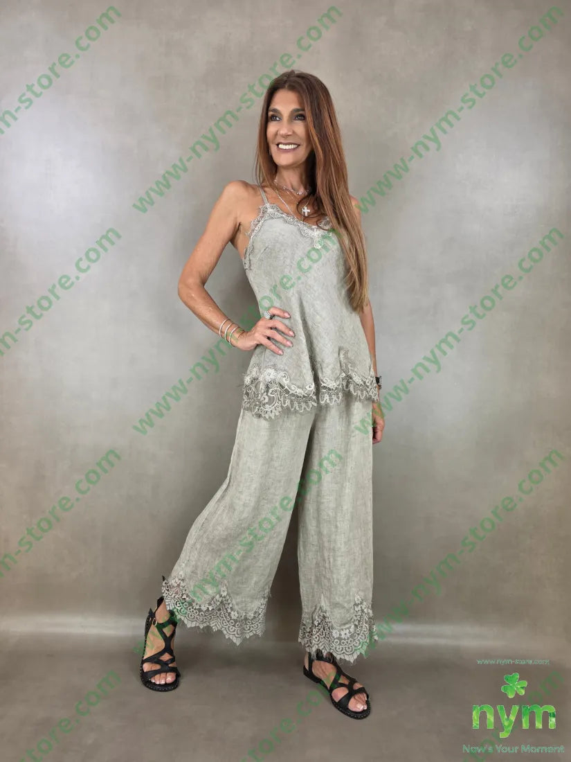 pantalone lino pizzo ondulato 100li - PANTALONE