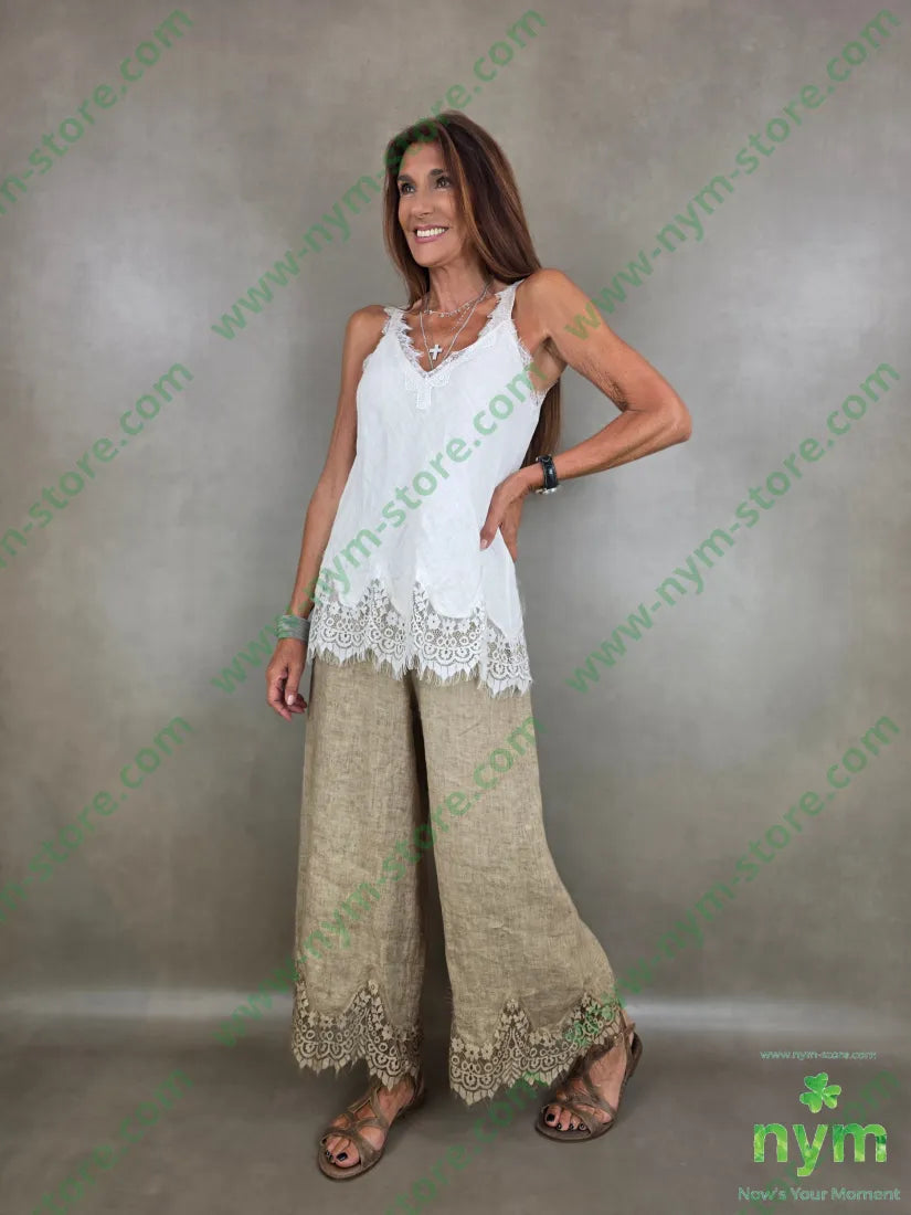 pantalone lino pizzo ondulato 100li - PANTALONE