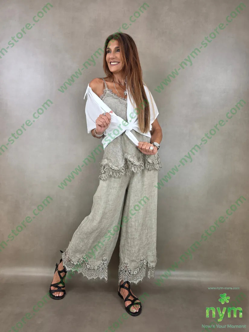 pantalone lino pizzo ondulato 100li - PANTALONE