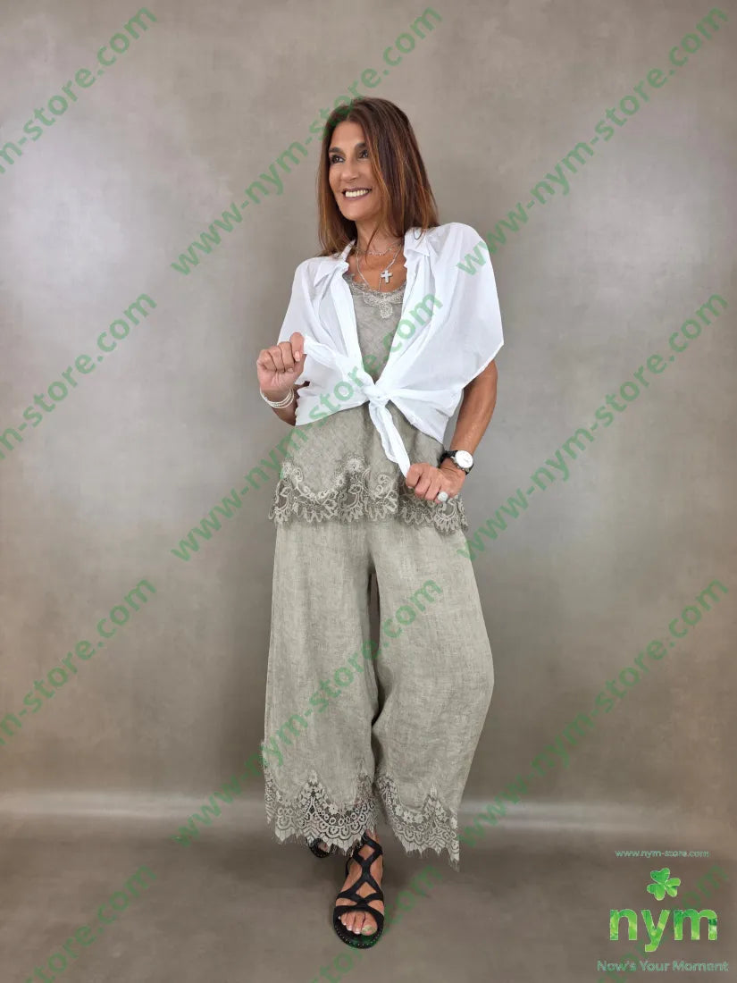 pantalone lino pizzo ondulato 100li - PANTALONE